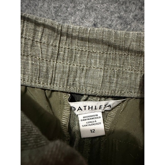 Athleta Women's Linen Blend Cargo Pants Size 12 Olive Green Cropped Vacation - Picture 3 of 9